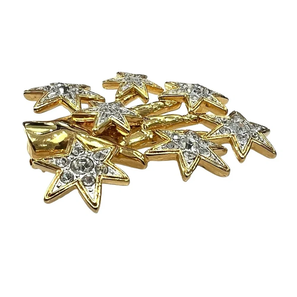 NOLAN MILLER SHINY GOLDEN HAND WITH CRYSTAL STARS BROOCH